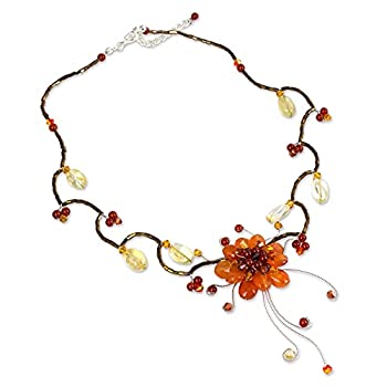 【中古】【輸入品・未使用】Novica 17.0?%ﾀﾞﾌﾞﾙｸｫｰﾃ% Beaded Choker with Citrine and Dyed玉髄onステンレススチール、' Fire Flower '