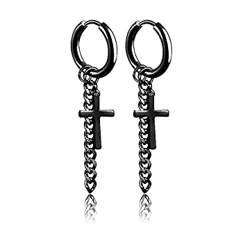 【中古】【輸入品・未使用】Xusamss ヒップホップ 宗教 チタンスチール タッセルチェーン クロス ダングル フープピアス