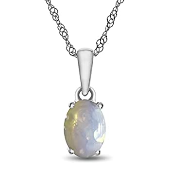 【中古】【インポート品・未当て嵌める】Finejewelers 10k白いことゴールド7x5粍オーバルクリエイテッドオパールペンダントネックレス