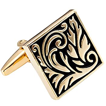 【中古】【輸入品・未使用】ImpressiveエジプトスタイルスクロールパターンステンレススチールCufflinks for Men (ゴールド、ブラック)