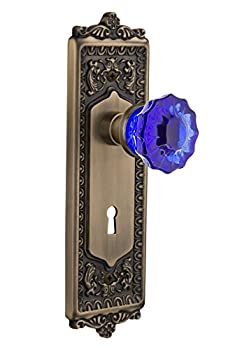 【中古】【インポート品・未当て嵌める】Nostalgic Warehouse 721533?Egg \u0026 Dart一皿with Keyhole Passageクリスタルコバルトガラスドアノブ SINGLE DUMMY With Keyhole 722801 1