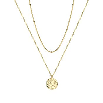 【中古】【輸入品・未使用】Befettly Moon ペンダントネックレス 14K金張り 上品な槌目 月相 ゴールドチョーカー シンプルな三日月 満月 カルマサークルチョーカーネックレ