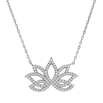 【中古】【輸入品・未使用】Element Jewelry ロジウム オーバー 925 シルバー ロータス フラワー ペンダント ネックレス CZ - 16 + 2インチ