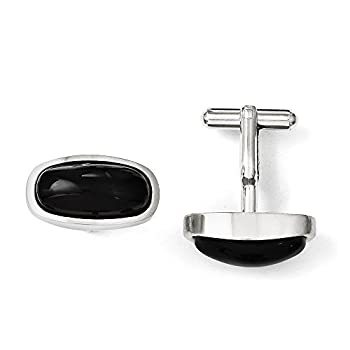 【中古】【輸入品・未使用】メンズブラック瑪瑙Cabochonとステンレススチール楕円カフリンク