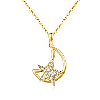 【中古】【輸入品・未使用】14K ソリッドゴールド ムーン スター ネックレス キュービックジルコニア 本物のゴールドジュエリー 彼女用 18インチ 56,806円