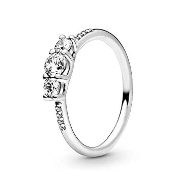 【中古】【輸入品・未使用】Pandora Jewelry クリアスリーストーンキュービックジルコニアリング スターリングシルバー製 サイズ7