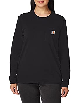 【中古】【インポート品・未当て嵌める】Carhartt レディース K126 細工物お召しもの 衣嚢 長袖 ティーシャツ(レギュラーとつけ加える大いさ) US 大いさ: X-Large Plus 色合い: 黒いこと Tシャツ・カットソー-トップス