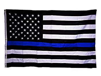 【中古】【輸入品・未使用】シンブルーラインフラグ2?x 3足刺繍縫製Top品質USA警察Memorialナイロンフラグ2?' x3?' (Made in USA) Military Gradeグロメット/フェード耐性pr