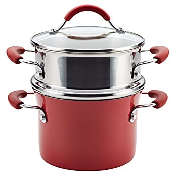 【中古】【輸入品・未使用】Rachael Ray CucinaハードエナメルNonstickカバーマルチポットセット、スチーマー、3クォート、クランベリーレッド