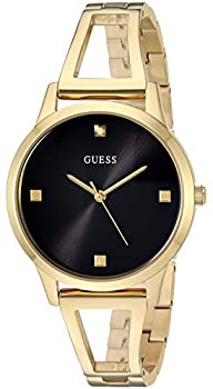 【中古】【インポート品・未当て嵌める】GUESS ゴールド声の調子+黒いこと完全無欠ダイヤモンドウォッチ 自動小銃合わせる能力のあるな腕輪付き添い人 色合い:ゴールド声の調子(青写真:U1198L3)