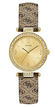 【中古】【インポート品・未当て嵌める】GUESS Women\u0027s QUARTZ ANALONG WATCH 32粍 Brown Leather Band Gold Plated Case Quartz Analog Watch W1230L2
