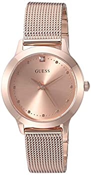【中古】【輸入品・未使用】GUES Rose Gold-Tone Stainless Steel Bracelet Watch with Black Genuine Diamond Dial. Color: Gold-Tone (Model: U1197L6)