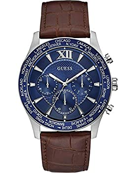 【中古】【輸入品・未使用】Guess W1262G1 メンズ ブラウンレザーバンド 多機能ブルーダイヤルウォッチ