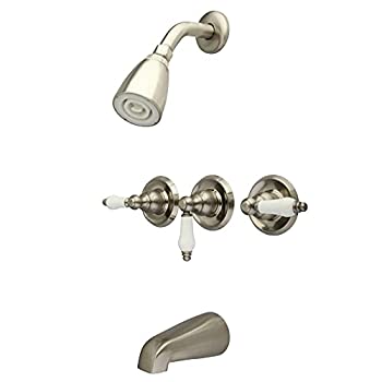 【中古】【輸入品・未使用】Kingston Brass KB238PL 浴槽とシャワー蛇口 磁器製レバーハンドル3個付き つや消しニッケル|スカイマーケットプラス