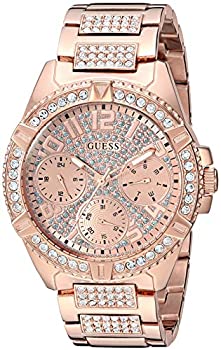【中古】【インポート品・未当て嵌める】GUESS サクラ色ゴールド調 ステンレス鋼スチール写真 クリスタルウォッチ 曜日 逢い引き + 24第四次元ミリタリー/インターナショナル第四次元付き添い人 色つや:サクラ色ゴールド調(模範例:U