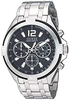 【中古】【輸入品・未使用】GUESS ステンレススチール + ブラッククロノグラフブレスレットウォッチ。 カラー：シルバートーン（モデル：U1258G1）｜スカイマーケットプラス