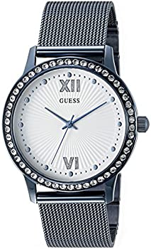 【中古】【インポート品・未当て嵌める】Guess Women \u0026apos;s u0766l4ドレッシーブルーウォッチホワイトダイヤル、crystal-accentedベゼルとメッシュg-linkダンス楽隊