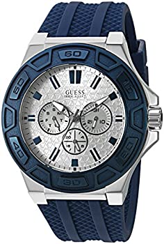 【中古】【インポート品・未当て嵌める】Guessメンズu0674g4スポーティなシルバートーンステンレススチールウォッチ多役立つこと文字盤とブルーストラップバックル