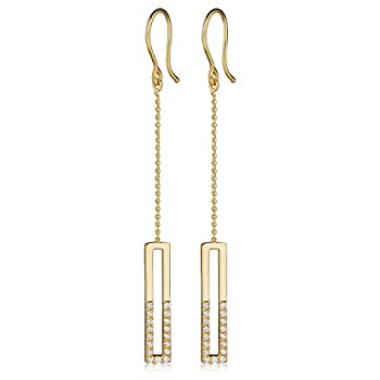 【中古】【インポート品・未当て嵌める】14K 黄色ゴールド スワロフスキー キュービックジルコニア ダングルバーイヤリング