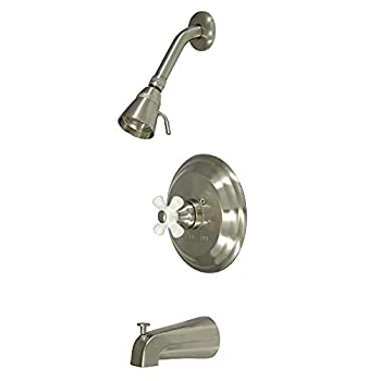 【中古】【インポート品・未当て嵌める】(Satin Nickel) - Kingston Brass KB3638PX Restoration Tub and Shower Faucet with Porcelain Cross Handle%ｶﾝﾏ% Satin Nickel
