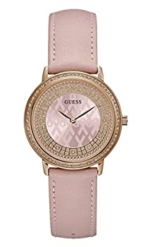【中古】【インポート品・未当て嵌める】Guess W0032L7 スパークリングピンク レディースアナログクォーツウォッチ なめし革腕輪付き添い人