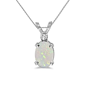 【中古】【輸入品・未使用】Direct-Jewelry 14Kホワイトゴールド オーバルオパールとダイヤモンドペンダント 18インチチェーン付き