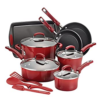 【中古】【インポート品・未当てはめる】Rachael Ray 14-Piece Hard Enamel Nonstick Cookware Set%ｶﾝﾏ% Red by Rachael Ray [並行輸入品]