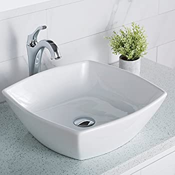 【中古】【輸入品・未使用】Kraus KCV-126 Modern Elavo Ceramic Flared Square Vessel Bathroom Sink%カンマ% White by Kraus|スカイマーケットプラス