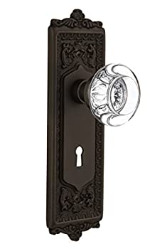 【中古】【輸入品・未使用】Nostalgic Warehouse エッグ&ダーツプレート キーホール付き ラウンドクリアクリスタルガラスノブ ほぞ穴 2.25インチ オイル磨きブロンズ｜スカイマーケットプラス