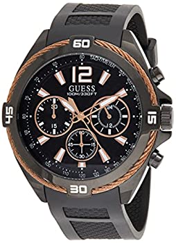 【中古】【インポート品・未当て嵌める】GUESS Men\u0027s 36粍 Black Rubber Band Steel Case Quartz Analog Watch W1168G3