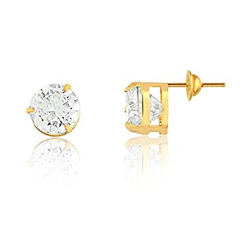 【中古】【輸入品・未使用】Carol Jewelry 18金 ソリッドイエローゴールド 合成ホワイトキュービックジルコン プッシュバック スタッドピアス 女性 ティーンの女の子用 6mm