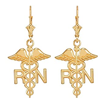 【中古】【輸入品・未使用】14?KイエローゴールドCaduceus RN登録看護師Leverbackイヤリング|スカイマーケットプラス
