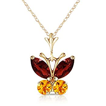 【中古】【インポート品・未当てはめる】K14 Solid Gold 18%ﾀﾞﾌﾞﾙｸｫｰﾃ% Necklace with Garnet and Citrine Butterfly Pendant