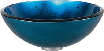 【中古】【インポート品・未当て嵌める】Kraus GV-204-SN Irruption Blue Glass Vessel Bathroom Sink with PU-MR Satin Nickel by Kraus