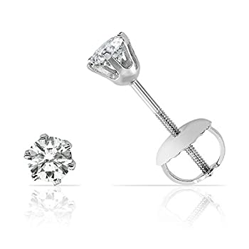 【中古】【インポート品・未当て嵌める】14?KソリッドホワイトゴールドReal Diamond withスクリューバックスタッドイヤリング（色つやJ、i2?- i3?Clarity) 0.2カラット