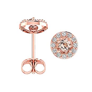 【中古】【輸入品・未使用】14K ローズゴールド ラウンド モルガナイト&ダイヤモンド レディース ヘイロースタイル スタッドピアス (3/4 cttw)｜スカイマーケットプラス