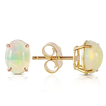【中古】【輸入品・未使用】Galaxy Gold GG 14K ソリッドイエローゴールド スタッドピアス 天然オパール 0.90ctw 高光沢スタッドイヤリング