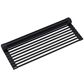 【中古】【輸入品・未使用】Kraus KRM-10BLACK シリコンコーティング ステンレススチール シンク上 多目的 ロールアップ ディッシュ乾燥ラック 8 x 5 x 1/4インチ ブラック
