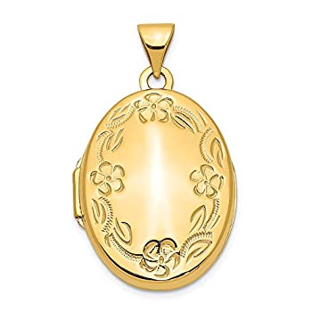【中古】【輸入品・未使用】14Kイエローゴールド 手彫り花柄オーバルフォトペンダント チャームロケットチェーンネックレス 写真を入れられるファインジュエリー 女性へのギ｜スカイマーケットプラス