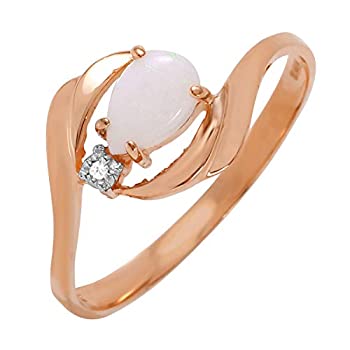 【中古】【輸入品・未使用】K14 Rose Gold Ring with Natural Diamond and Pear-shaped Opal｜スカイマーケットプラス