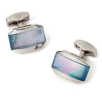 【中古】【インポート品・未当て嵌める】Tateossian Moonlight Cufflinks with Mother of Pearl Combined With a CabochanのQuartz インチ aロジウムしろがね色Tonneau Case one-size 青碧