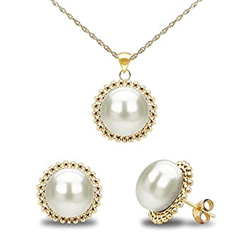 【中古】【輸入品・未使用】La Regis Jewelry 14Kイエローゴールド 9-9.5mm 淡水養殖真珠ビーズペンダントとスタッドイヤリングセット