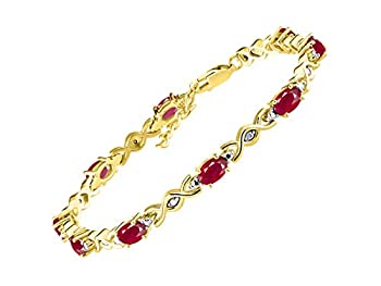 【中古】【インポート品・未当て嵌める】XOXO Hugs \u0026 Kisses 庭球腕輪書き割り 見目麗しいルビー\u0026金剛石 イエローゴールドメッキシルバー 7in～8inの手関節に調節する能力のある
