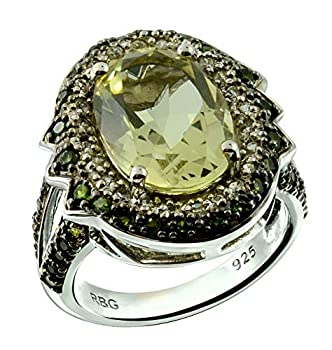 【中古】【輸入品・未使用】RB Gems スターリングシルバー 925 リング 本物の宝石 楕円形 14x10mm ロジウムメッキ仕上げ カクテルスタイル イエロー｜スカイマーケットプラス