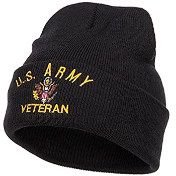 【中古】【輸入品・未使用】e4Hats.com アメリカ陸軍退役軍人軍人刺繍ロングビーニー US サイズ: One Size カラー: ブラック|スカイマーケットプラス