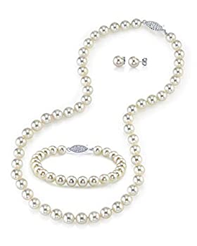 【中古】【インポート品・未当て嵌める】The Pearl Source レディーズ アコヤ育てる真珠の首飾り、腕輪＆ピアス書き割り 白金