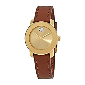 【中古】【インポート品・未当て嵌める】Movado Women\u0027s Brown Leather Band Gold IP Case Swiss Quartz Gold-Tone Dial Analog Watch 3600437