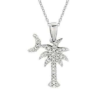 【中古】【輸入品・未使用】スターリングシルバーShinyキュービックジルコニアPalmetto Moon & Palm Tree Smallペンダントネックレス20インチ
