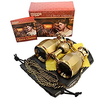 【中古】【輸入品・未使用】HQRP 4 x 30 オペラグラス アンティークスタイル ゴールデン トリム付き ネックレスチェーン付き 4倍高倍率 クリスタルクリアオプティック(CCO)