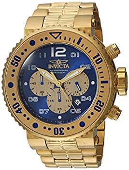 【中古】【インポート品・未当て嵌める】Invicta Men\u0027s 25077 Pro Diver Quartz Chronograph Blue%ｶﾝﾏ% Gold Dial Watch